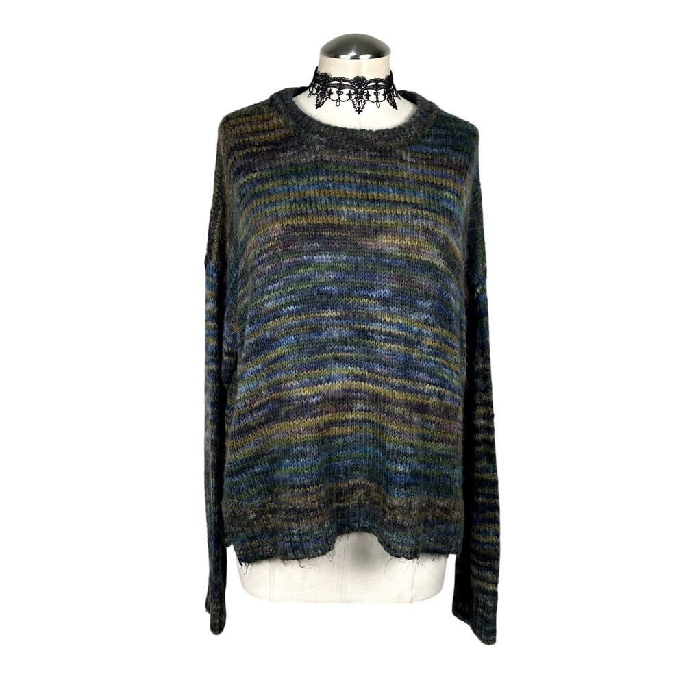 Mossimo Green Blue Sripe Grunge Boxy Fit Boho Cozy Casual Pullover Sweater Sz XL
